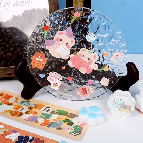 Pegatinas Decorativas De Oso De Dibujos Animados Láser Brillo DIY Scrapbooking Papelería Kawaii Material Manualidades