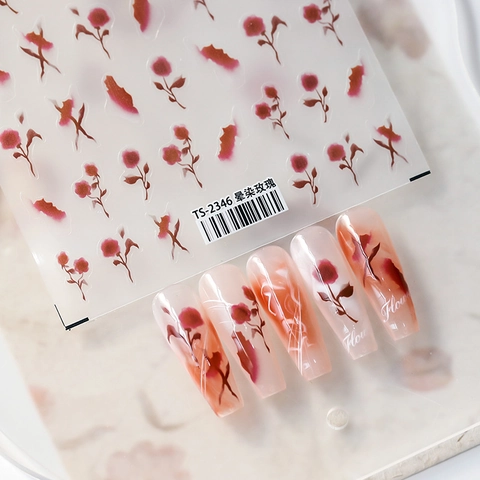 Adesivi Per Unghie 5D Ultra Sottili Autoadesivi Motivo Rosa Rossa Sfumata Decorazione Per Manicure DIY Per Donne