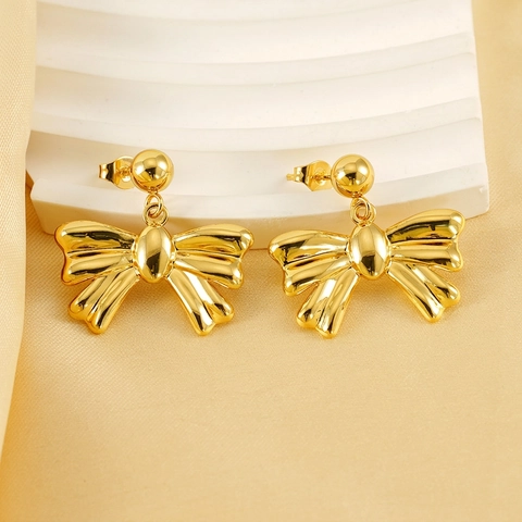 Bow Ohrringe 18K Vergoldet 304 Edelstahl Elegant Mode Schmuck Für Damen Pendler Stil Spiegelpoliertes Finish