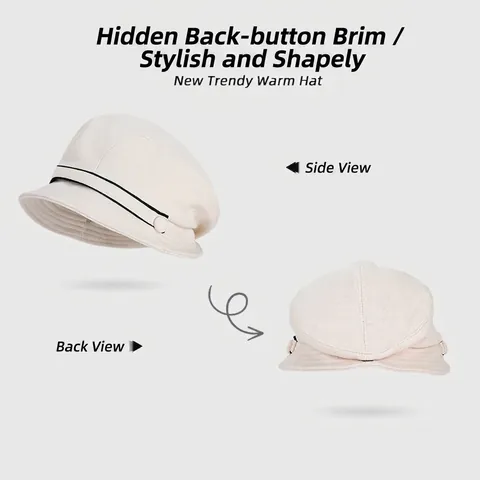 Cappello Da Pescatore Invernale Da Donna Caldo Peluche Maglia Cloche Con Righe Bottone Per Grande Circonferenza Testa