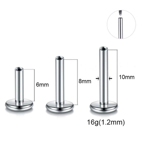 Palo Per Piercing Filettato Internamente Acciaio Inossidabile 316 Base Piatta Labret Cartilagine Orecchio Accessorio DIY