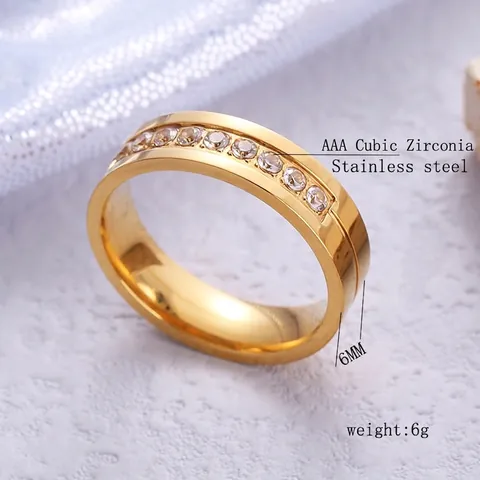 Anello In Acciaio Inossidabile Con Zirconia Minimalista Lucido Design Scanalatura Per Uomini Donne Coppie Gioielli Oro