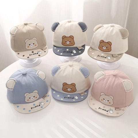Cappello Da Baseball Neonato Ricamo Orso Carino Orecchie 3D Tesa Morbida Misto Cotone Protezione Solare Traspirante