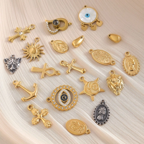DIY Pendants Charms 316 Stainless Steel For Jewelry Making Necklace Bracelet Cross Evil Eye Sun Heart Leopard Vintage