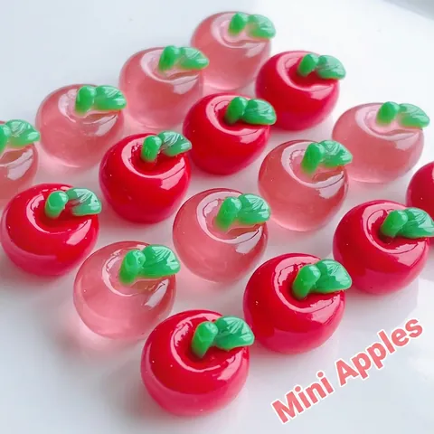 Mini Apfel Harz Obst Zubehör Für DIY Basteln Haarklammer Handyhülle Dekoration Durchscheinend Rot Rosa Grünes Blatt