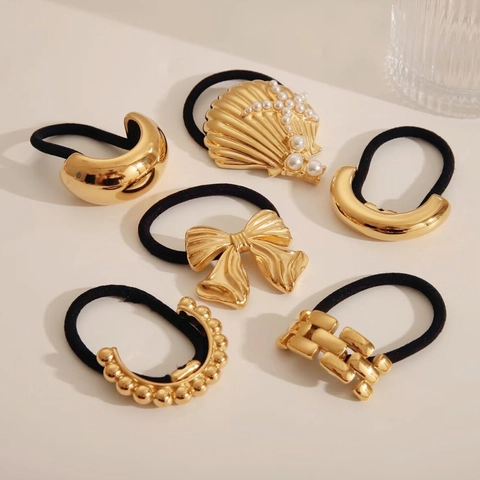 Elastici Per Capelli Minimalisti Acciaio Inossidabile Placcato Oro 18K Fiocco Stella Marina Geometrico Strass Perla Artificial Per Donne