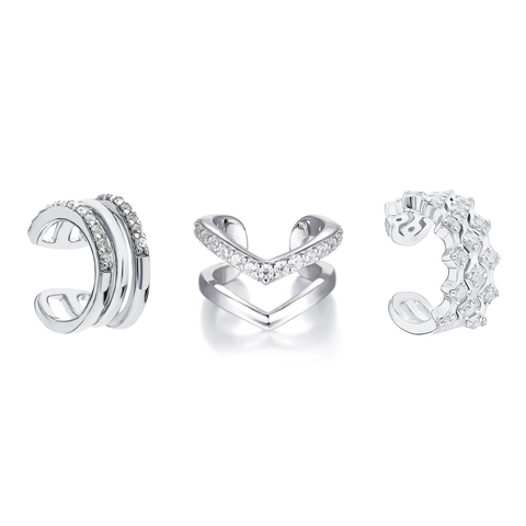 925 Sterling Silver Geometric Ear Cuffs With Cubic Zirconia Minimalist Non Piercing Jewelry For Women