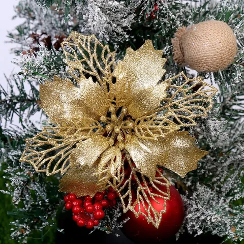 Fiori Di Natale Artificiali Glitterati Stella Di Natale In Maglia Cava Ornamenti Per Alberi Luccicanti Decorazione Per Feste Festive Arredamento Per Ghirlande