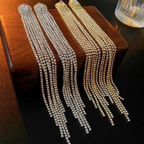 Elegante Lange Quaste Ohrhänger Kupfer Mit Zirkon Strass Und 925 Sterling Silber Ohrstecker Für Damen