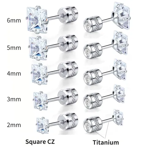 Orecchini a Bottone in Acciaio Inossidabile con Strass a Quattro Griffe Geometrici Tondi Quadrati con Chiusura a Vite Gioielli Colorati Unisex