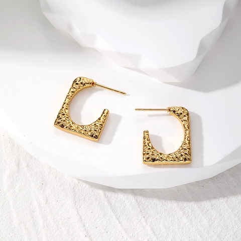Pendientes De Aro De Acero Inoxidable Chapado En Oro Geométrico Irregular Texturizado Martillado Torsed Hueco Joyería Vintage