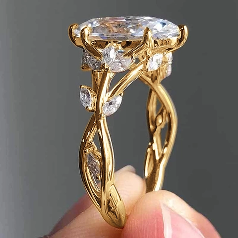 Colorful Palace Style Leaf Vine Ring For Women Made Of Copper With Marquise Cut Zircon Luxury Floral Jewelry For Party