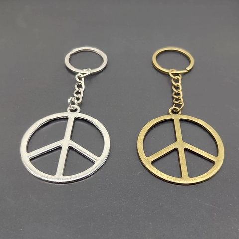 Vintage Zinc Alloy Peace Symbol Keychain Pendant Antique Bronze Silver Retro Round Sign Key Ring Travel Souvenir Jewelry Gift