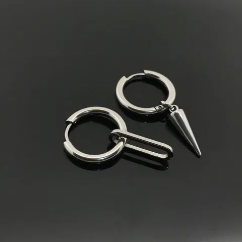 Minimalistische Creolen Aus Edelstahl Geometrische Spike Rechteck Anhänger Punk Gothic Schmuck Unisex