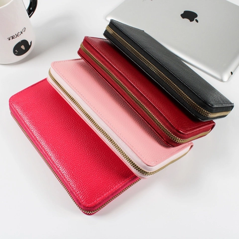 Portafoglio Lungo Da Donna Motivo Litchi Pelle PVC Grande Capacità Cerniera Porta Carte Pochette Per Telefono Moda