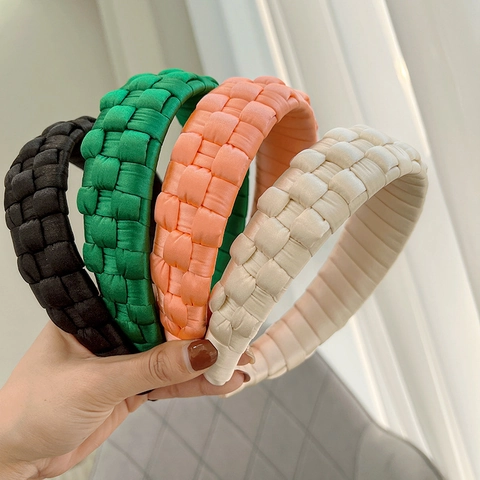 Wide Braided Headband Padded Satin Fabric Handmade Retro Solid Color Hairband For Women Elegant Hair Accessories