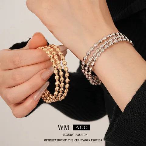 Minimalistisches Dreilagiges Perlen Armreif Offenes Armband Rundkugel Design Poliertes Eisenmetall Modeschmuck Für Damen