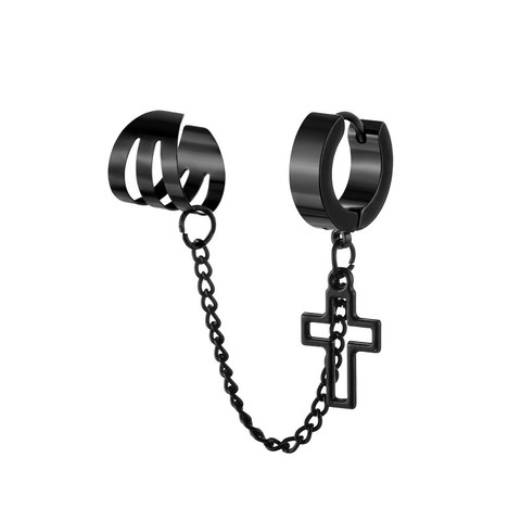 Punk Gothic Σκουλαρίκι Με Αλυσίδα Και Ear Cuff 316L Ανοξείδωτο Ατσάλι Σταυρός Κρανίο Αστέρι Για Άνδρες Γυναίκες