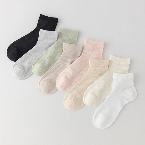Damen Kurze Crew Socken Mesh Atmungsaktiv Viskose MaulbeerSatin Mischung Dünn Einfarbig Nahtlos Freizeit Strumpfwaren