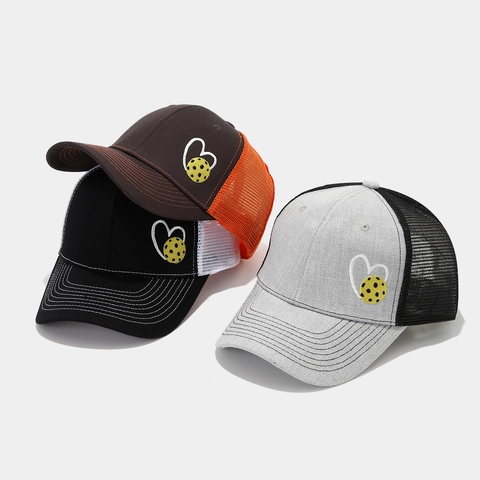 Cappello Trucker Ricamo Cuore Pickleball Maglia Traspirante Berretto Da Baseball Snapback Regolabile Sport Outdoor Unisex