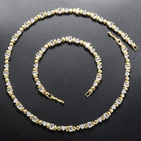 Bijoux Collier Et Bracelet Géométrique Coeur Goutte Zircone Cubique Laiton Style Ins Mode Élégant Femmes