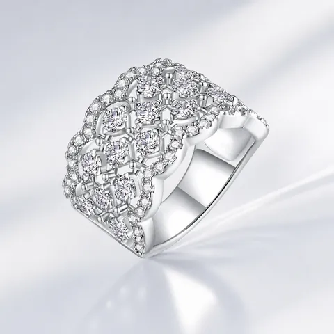 Wide Band Hollow Lace Ring 925 Sterling Silver With Moissanite Luxury Setting Vintage Hip Hop Style Jewelry For Women