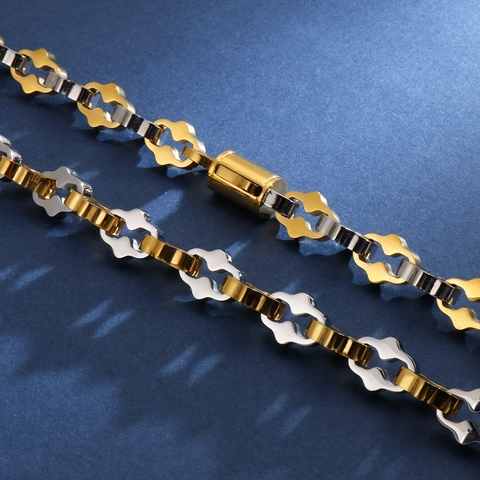 Collier Chaîne Homme Acier Inoxydable Maillons Géométriques Heavy Hip Hop Style Punk Poli Bijoux