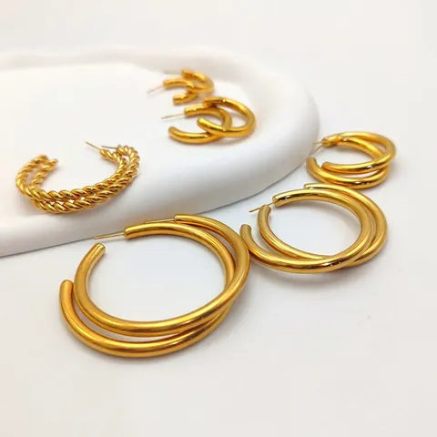 Boucles D'oreilles Créoles En Acier Inoxydable Croissant Corde Torsadée Bijoux De Mode Pour Femmes Élégant Et Chic