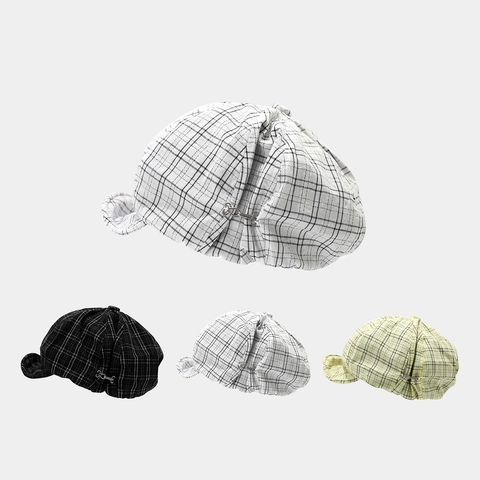 Vintage Karierte Schirmmütze Für Damen Baumwolle Karo Baskenmütze Mit Metallschnalle Retro Britischer Stil Achteckige Kappe