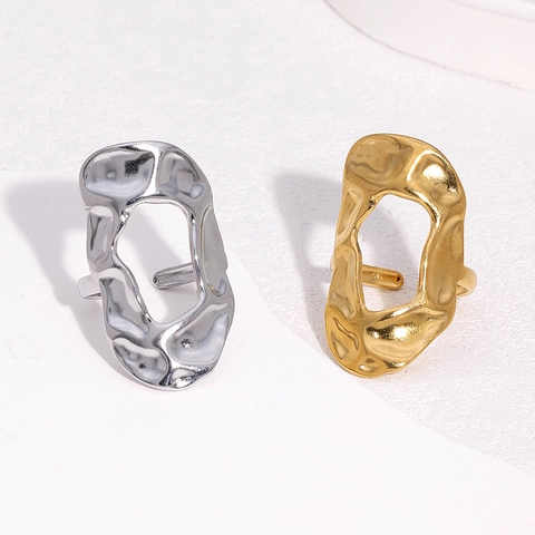 Anillo Abierto Lava Irregular Acero Inoxidable Ajustable Joyería Estética Minimalista Para Mujeres