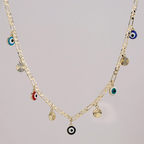 Evil Eye Pendant Necklace Gold Plated Copper Enamel Zircon Figaro Chain Butterfly Heart Charm Jewelry For Women Commuter