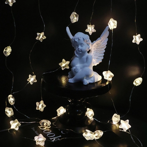 LED String Lights Christmas Tree Decoration Warm White Star Crackle Beads Plastic Copper Wire Battery Operated Flashing Lamp