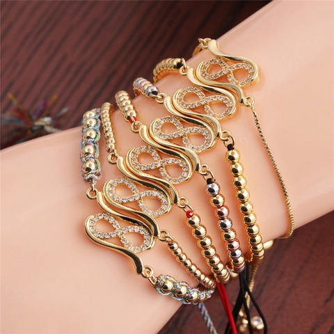 Infinity Bracelet Copper Cubic Zirconia Adjustable Figure Eight Charm Micro Pave Handcrafted Fashion Jewelry For Women Men