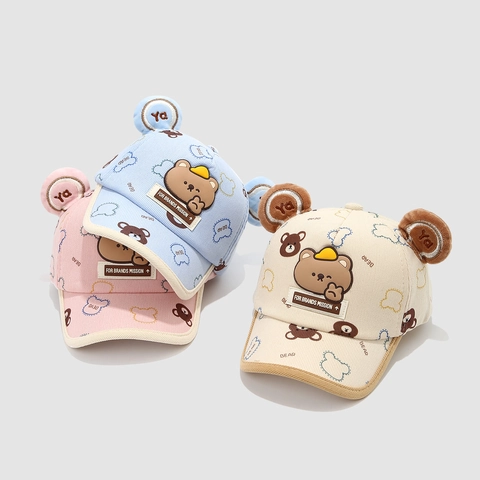 Peuterkinderen Honkbalpet Corduroy Warm Outdoor Pet Met 3D Pluche Berenoren Schattige Cartoonprint Voor Baby
