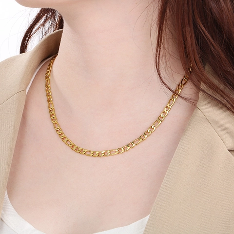 Stainless Steel Figaro Chain Necklace Hip Hop Minimalist Jewelry For Men Women Vacuum Plated Durable Link
