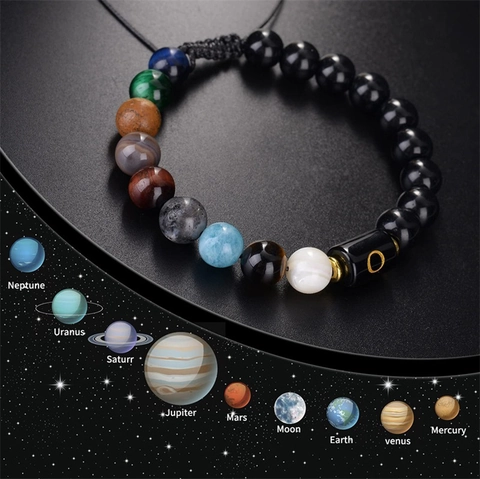 Solar System Planets Beaded Bracelet Natural Stone Agate Adjustable Braided Rope Initial Letter Unisex Fashion Jewelry