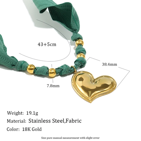 Collana Sciarpa In Tessuto Chiffon Retrò Con Ciondoli Cuore Sole Luna In Acciaio Inossidabile Placcato Oro 18K