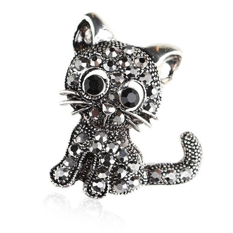 Broche Chat En Alliage Strass Rétro Épingle Bijoux Animaux Étincelants Accessoires Mode Pour Femmes Décor Vêtements