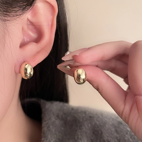Boucles D'oreilles Puces Haricot Style Français Alliage Poli Avec Tige En Argent Sterling 925 Minimaliste Pour Femmes
