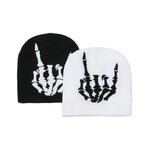 Acryl Gebreide Muts Skelet Bot Hand Rock On Gebaar Halloween Hip Hop Punk Winter Warme Schedel Cap Mannen Vrouwen