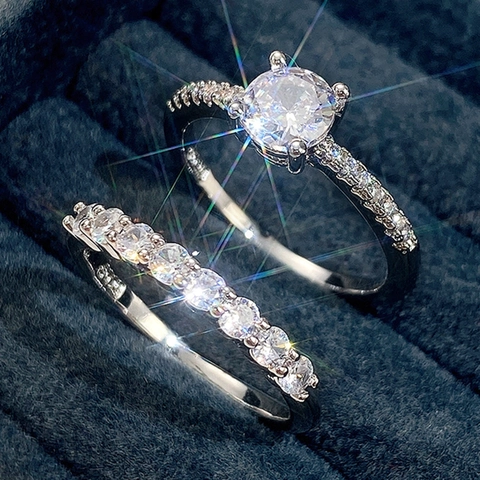 AAA Zircon Copper Wedding Engagement Ring And Pave Band For Women Minimalist Luxury Jewelry