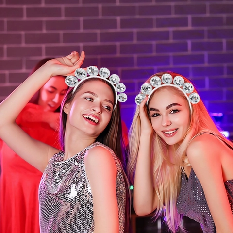 Disco Ball Headband For Women Silver Mirror Ball Hair Hoop Glitter Party Headpiece Nightclub Festival Dance Hair Accessories