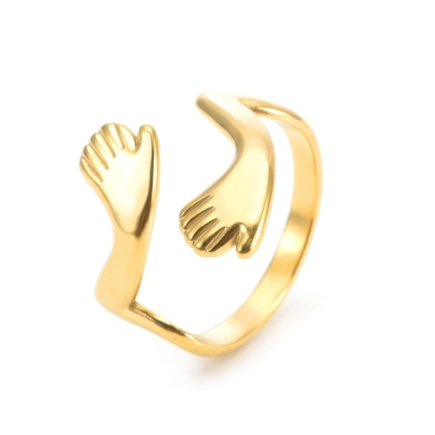 Anillo Abierto De Manos Abrazando De Acero Inoxidable Ajustable Pulido Joyería De Moda Simple Para Mujer
