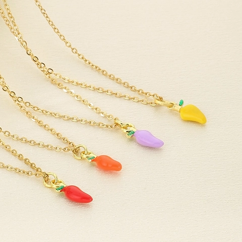 Collana Con Pendente Frutta Verdura Acciaio Inossidabile Smalto Peperoncino Melanzana Carota Gioielli Colorati Per Donne