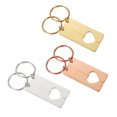 Portachiavi Puzzle Cuore Acciaio Inossidabile Pendente Rettangolare Gioielli Abbinati Coppie Regali Amicizia Lucidato Specchio