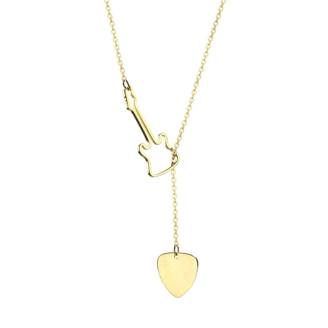 Stainless Steel Guitar Pick Pendant Necklace Hollow Guitar Y Necklace For Women Musical Instrument Theme Fashion Jewelry Gift