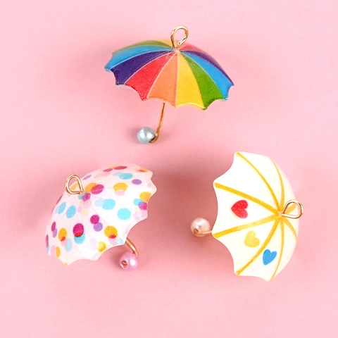Mini Ciondoli Ombrello Acrilico Resina Metallo Per Creazione Di Gioielli DIY Collane Orecchini Motivi Arcobaleno