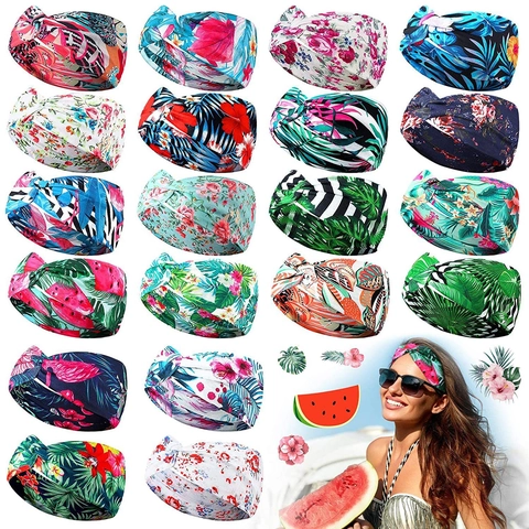 Tropical Floral Knotted Headband Women Elastic Breathable Polyester Spandex Hair Band Bohemian Beach Yoga Workout Accessory