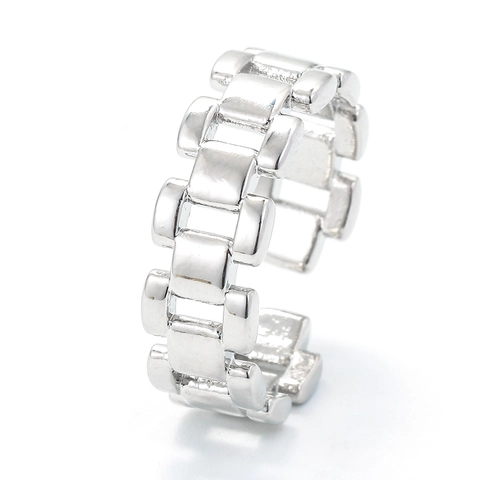 Watchband Chain Link Open Ring Copper 18K Gold Plated Adjustable Chunky Punk Fashion Jewelry For Women Men