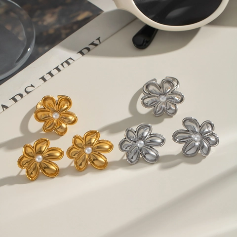 Camellia Blumen Ohrstecker Edelstahl Mit Künstliche Perle Mode Vintage Schmuck Für Damen